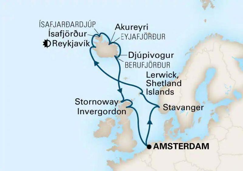 Route cruise Ijsland en schotland